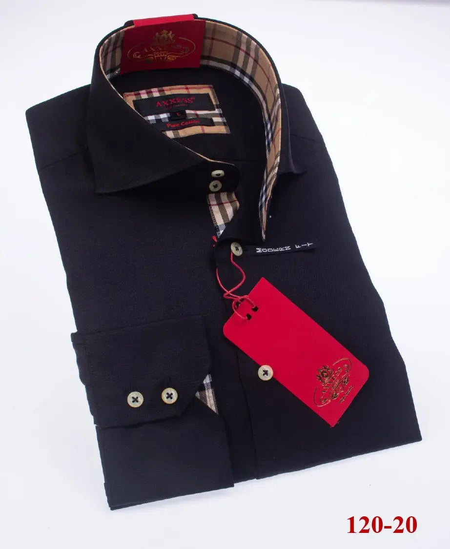 Axxess 120-20 Black Cotton Casual Dress Shirt
