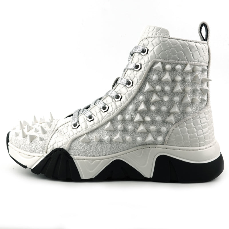 Fiesso FI-2405 White Spikes High Top Encore Sneakers