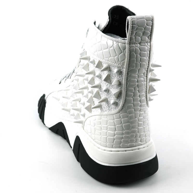 Fiesso FI-2405 White Spikes High Top Encore Sneakers