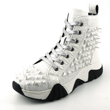 Fiesso FI-2405 White Spikes High Top Encore Sneakers