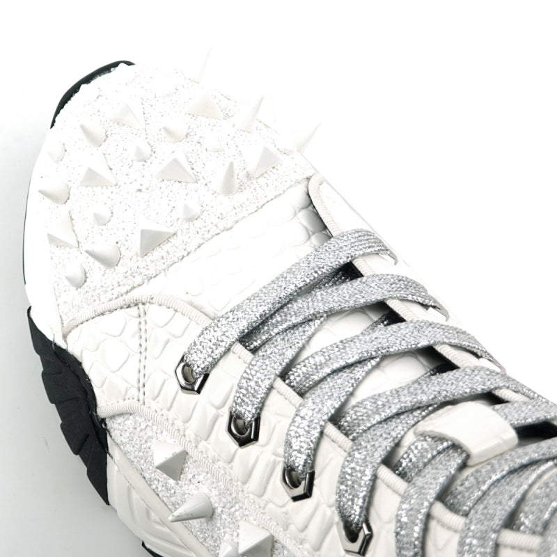 Fiesso FI-2405 White Spikes High Top Encore Sneakers