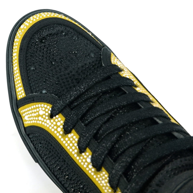 Fiesso FI-2402 Black Gold Rhinestones High Top Sneakers