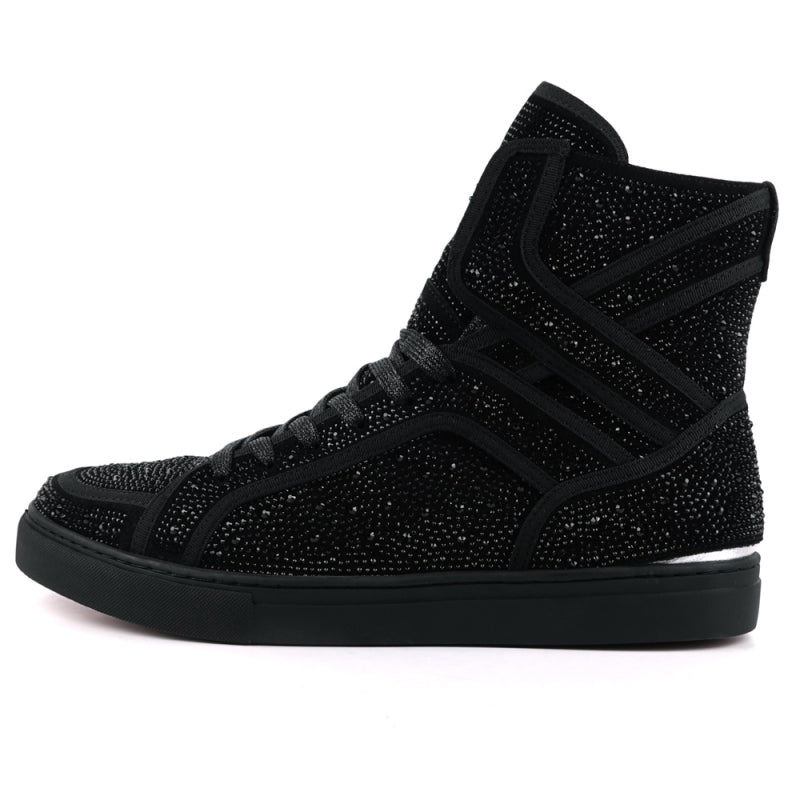 Fiesso FI-2402 Black Rhinestones High Top Sneakers