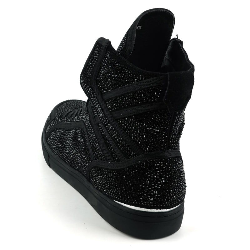 Fiesso FI-2402 Black Rhinestones High Top Sneakers