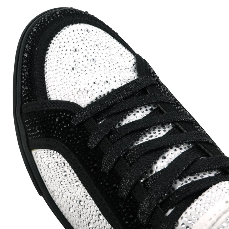 Fiesso FI-2402 Black White Rhinestones High Top Sneakers