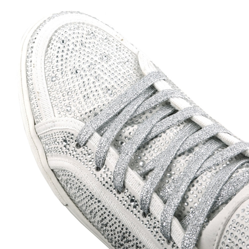 Fiesso FI-2402 White Rhinestones High Top Sneakers