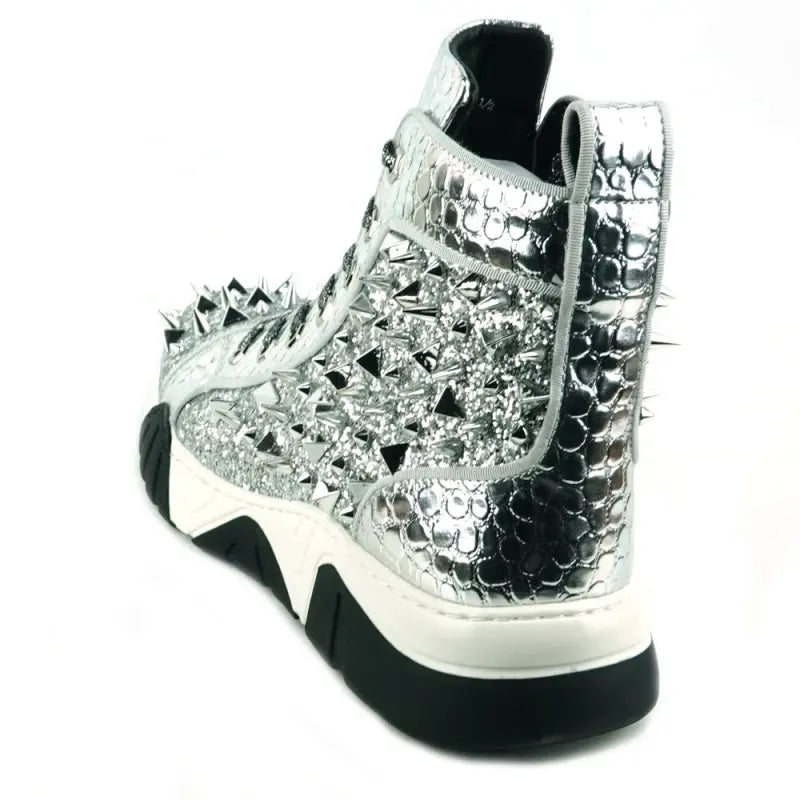 Fiesso FI-2405 Silver Spikes High Top Encore Sneakers