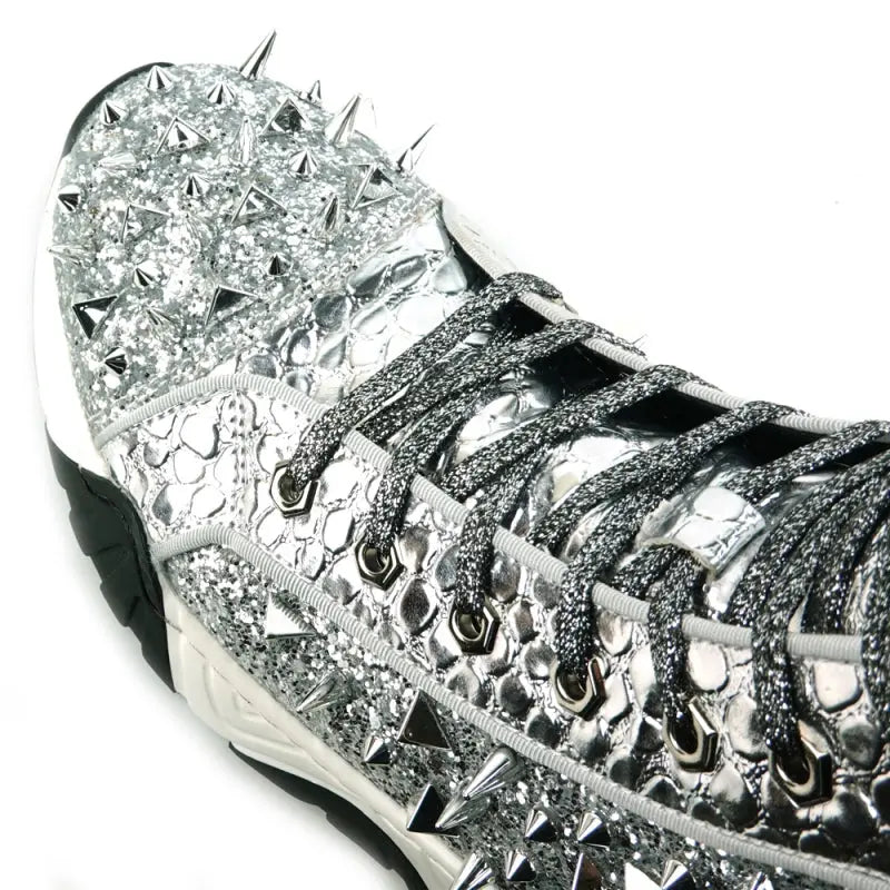 Fiesso FI-2405 Silver Spikes High Top Encore Sneakers