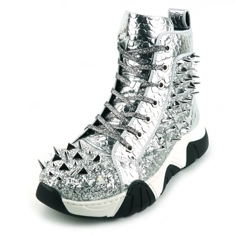 Fiesso FI-2405 Silver Spikes High Top Encore Sneakers