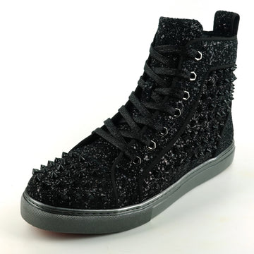 Fiesso FI-2409 Black Glitter Black Spikes Encore Sneakers