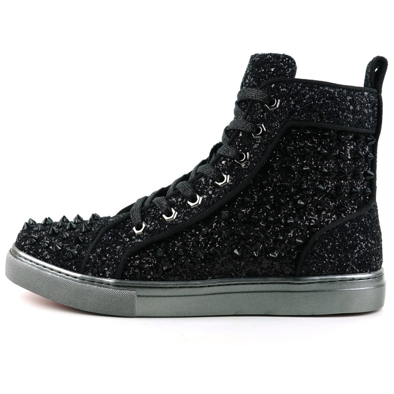 Fiesso FI-2409 Black Glitter Black Spikes Encore Sneakers