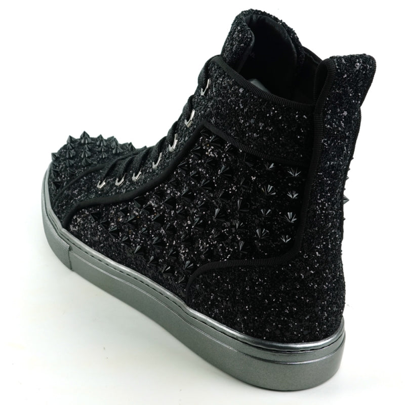 Fiesso FI-2409 Black Glitter Black Spikes Encore Sneakers