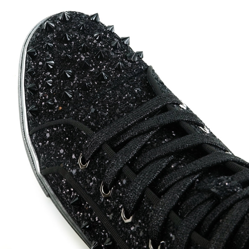 Fiesso FI-2409 Black Glitter Black Spikes Encore Sneakers