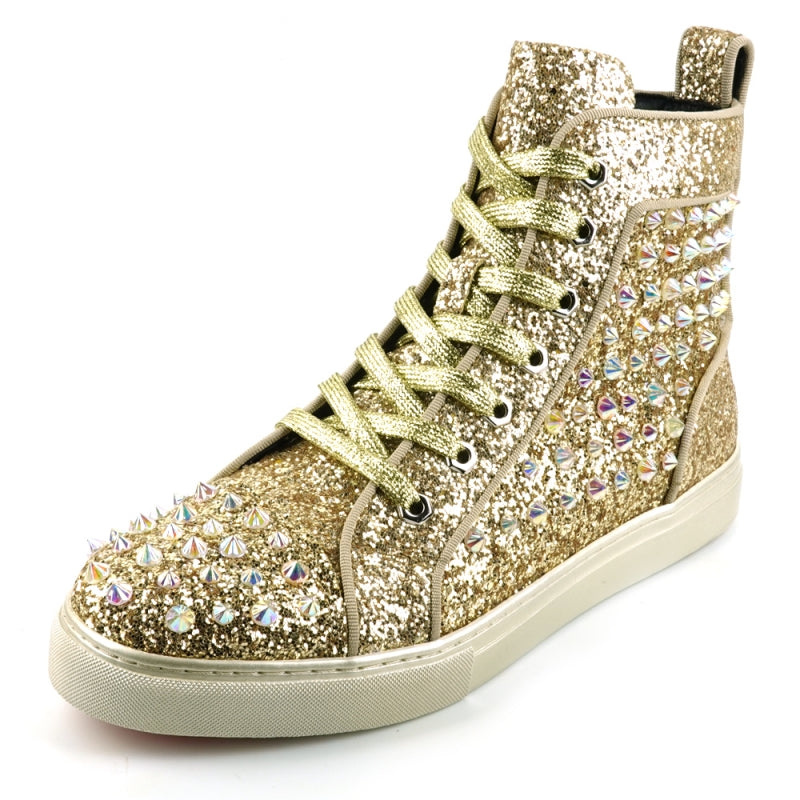 Fiesso FI-2409 Gold Glitter Black Spikes Encore Sneakers