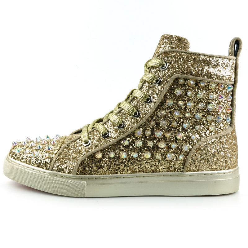 Fiesso FI-2409 Gold Glitter Black Spikes Encore Sneakers