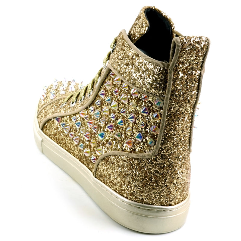 Fiesso FI-2409 Gold Glitter Black Spikes Encore Sneakers