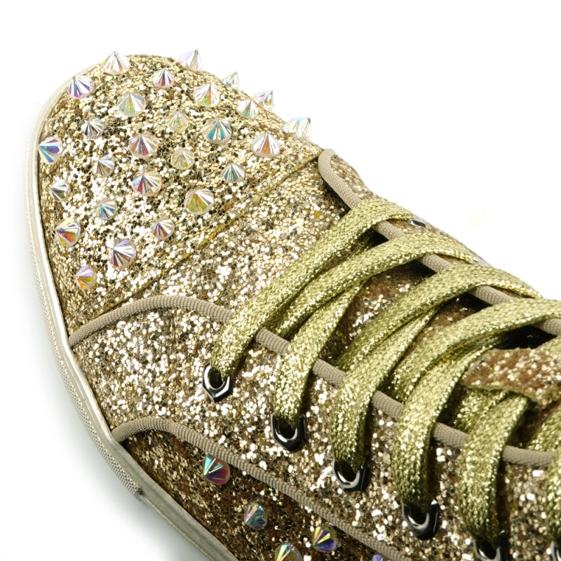 Fiesso FI-2409 Gold Glitter Black Spikes Encore Sneakers