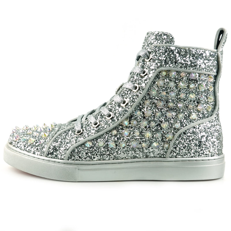 Fiesso FI-2409 Silver Glitter Black Spikes Encore Sneakers