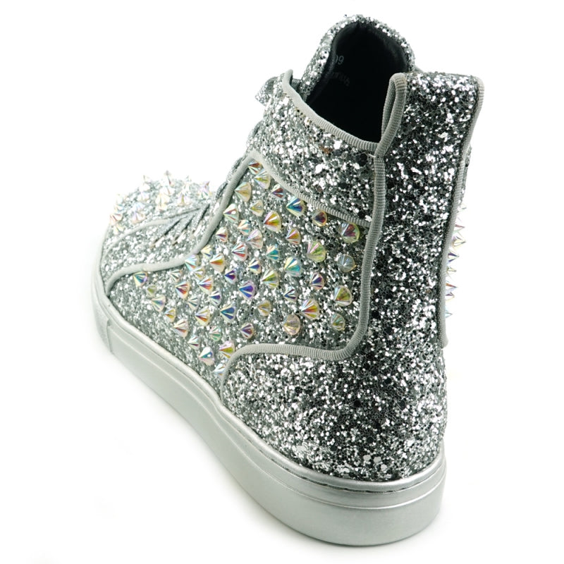 Fiesso FI-2409 Silver Glitter Black Spikes Encore Sneakers