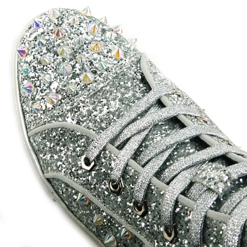 Fiesso FI-2409 Silver Glitter Black Spikes Encore Sneakers