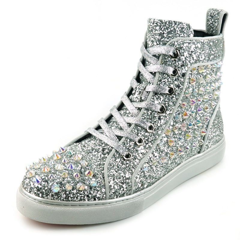 Fiesso FI-2409 Silver Glitter Black Spikes Encore Sneakers