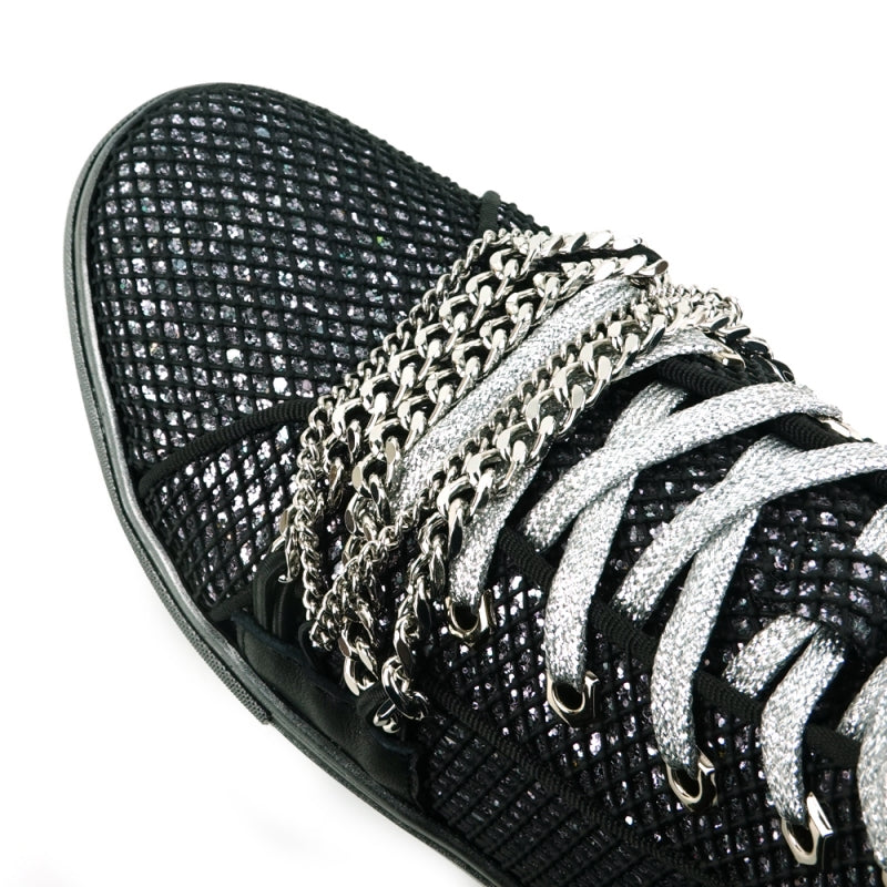 Fiesso FI-2410 Black Silver Chain High Top Encore Sneakers