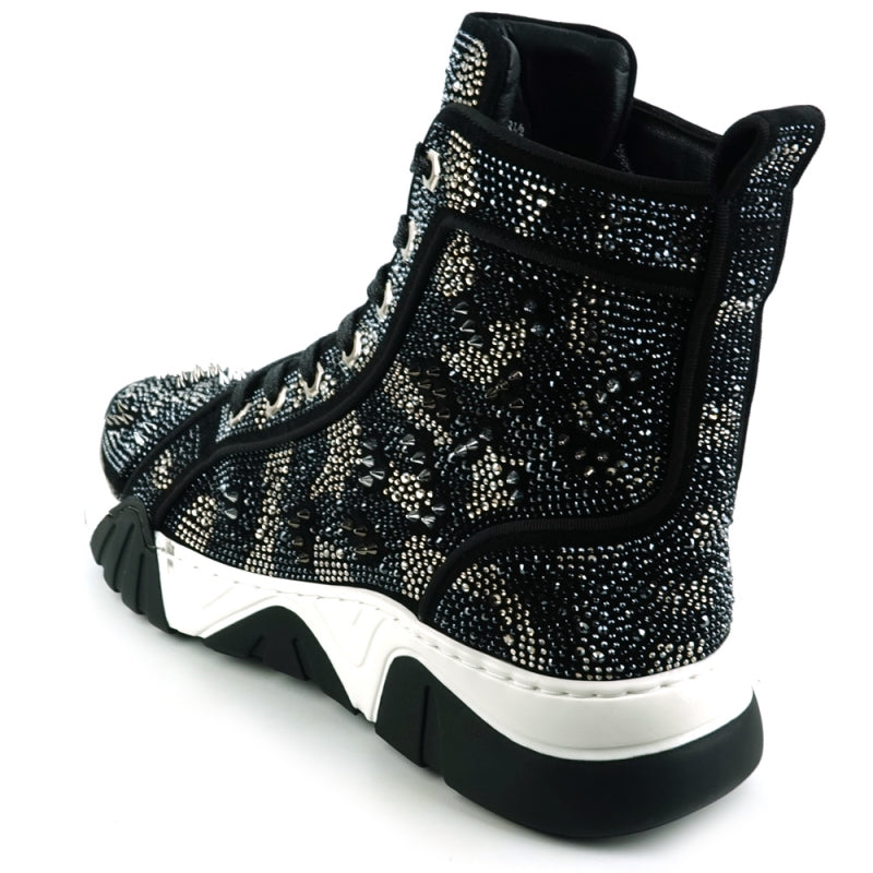 Fiesso FI-2412 Black Suede Rhinestones Spikes Encore Sneakers