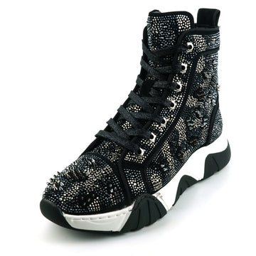 Fiesso FI-2412 Black Suede Rhinestones Spikes Encore Sneakers