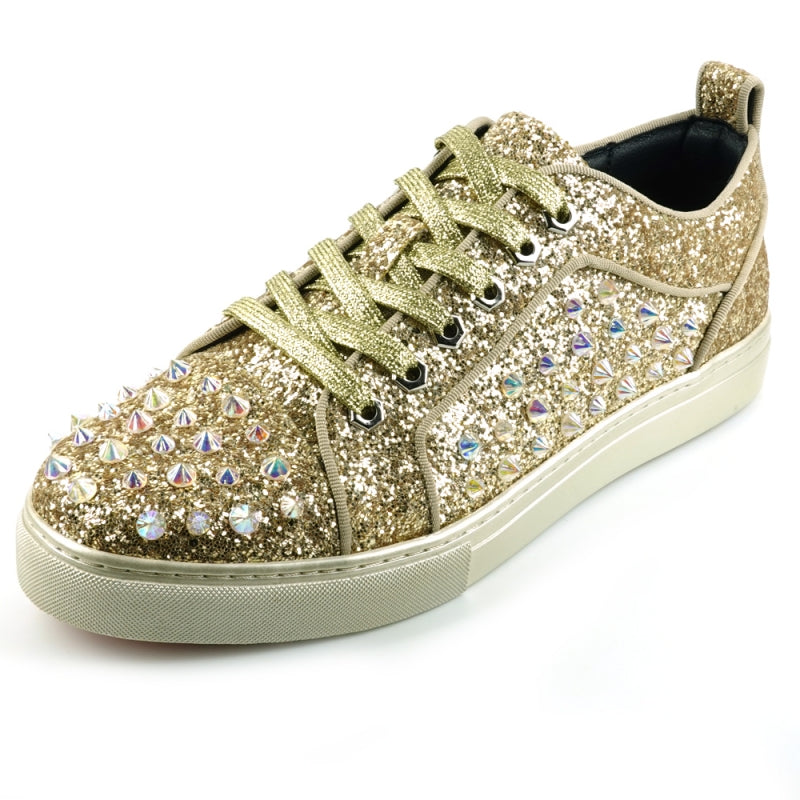 Fiesso FI-2414 Gold Glitter Spike Low Cut Encore Sneakers