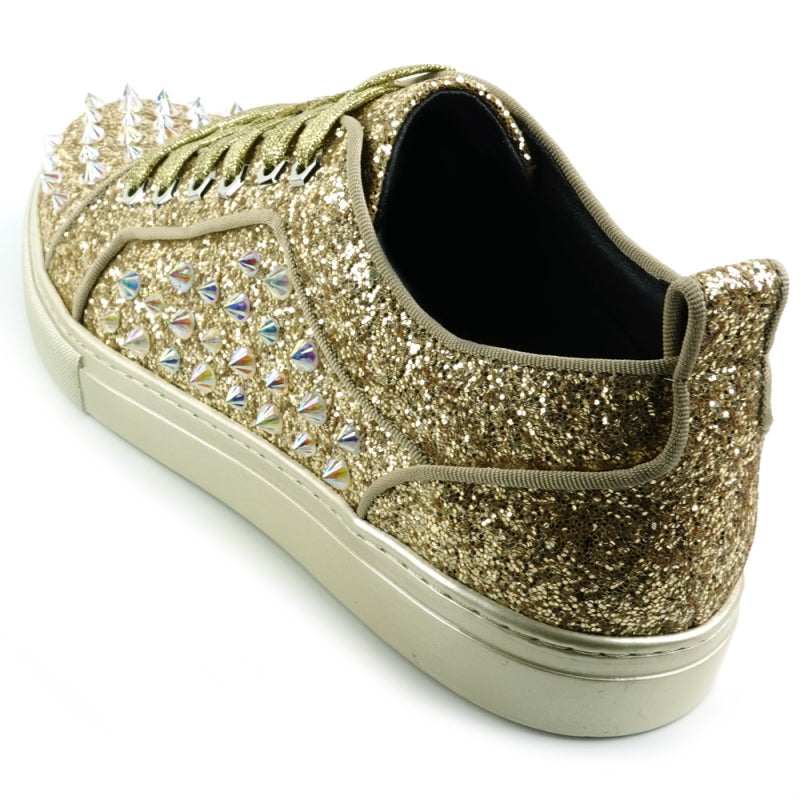 Fiesso FI-2414 Gold Glitter Spike Low Cut Encore Sneakers