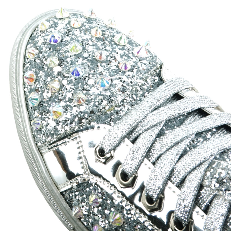 Fiesso FI-2413 Silver Glitter Spike Low Cut Encore Sneakers