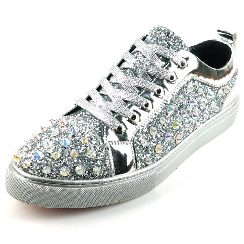 Fiesso FI-2413 Silver Glitter Spike Low Cut Encore Sneakers