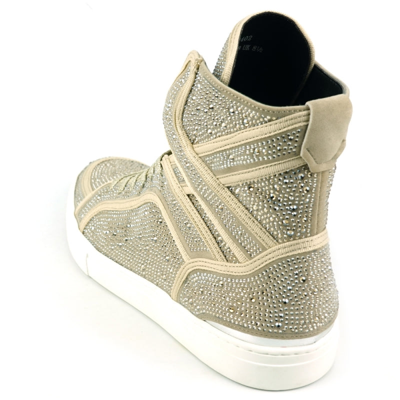 Fiesso FI-2402 Gold Rhinestones High Top Sneakers