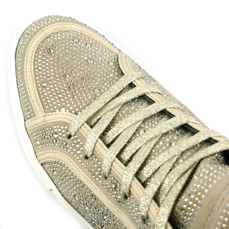 Fiesso FI-2402 Gold Rhinestones High Top Sneakers