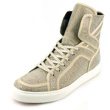 Fiesso FI-2402 Gold Rhinestones High Top Sneakers