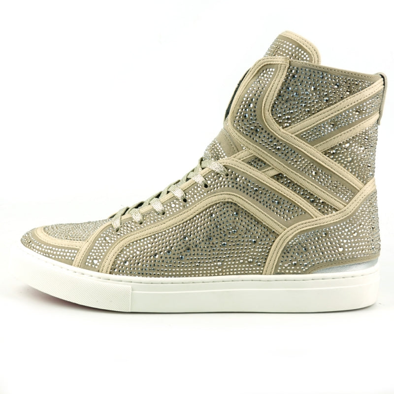 Fiesso FI-2402 Gold Rhinestones High Top Sneakers