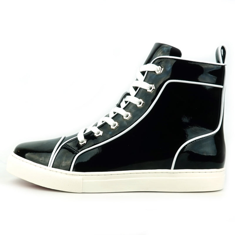 Fiesso FI-2416 Black Patent Leather High Top Sneakers