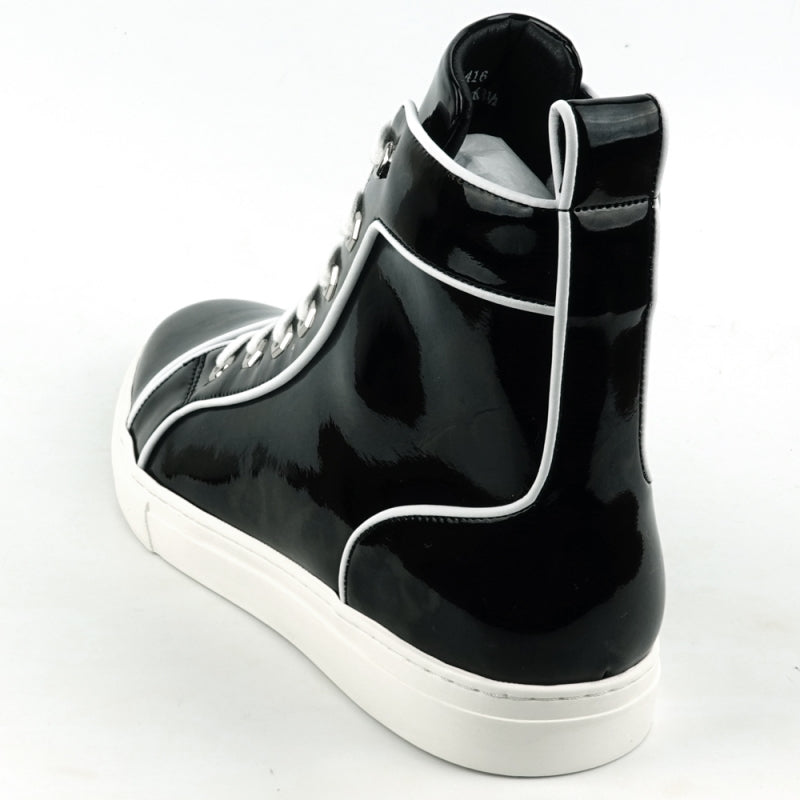 Fiesso FI-2416 Black Patent Leather High Top Sneakers