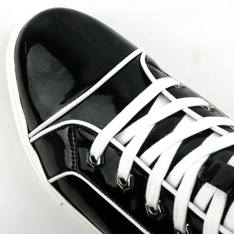 Fiesso FI-2416 Black Patent Leather High Top Sneakers