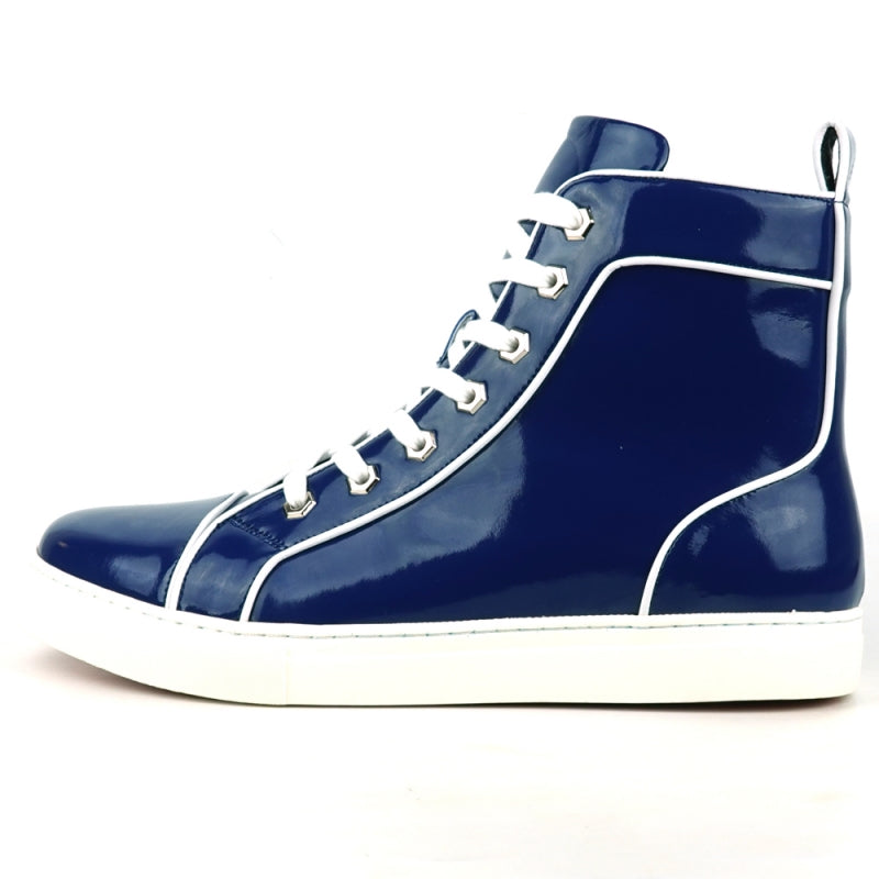 Fiesso FI-2416 Navy Patent Leather High Top Sneakers