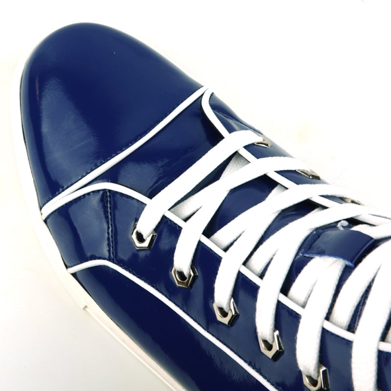 Fiesso FI-2416 Navy Patent Leather High Top Sneakers