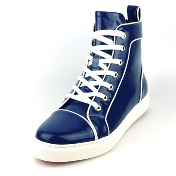 Fiesso FI-2416 Navy Patent Leather High Top Sneakers