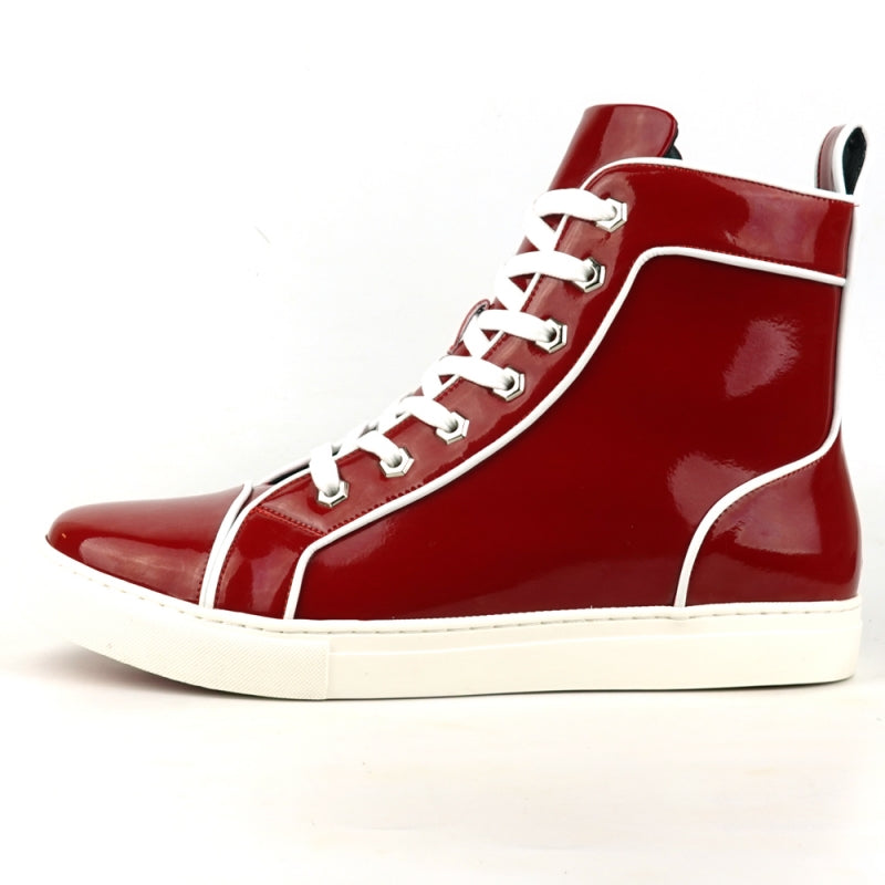 Fiesso FI-2416 Red Patent Leather High Top Sneakers