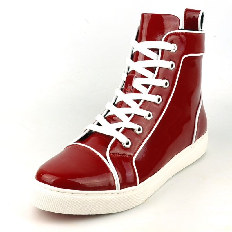 Fiesso FI-2416 Red Patent Leather High Top Sneakers