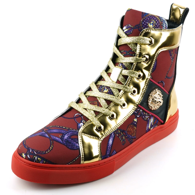 Fiesso FI-2421 Burgundy High Top Encore Sneakers