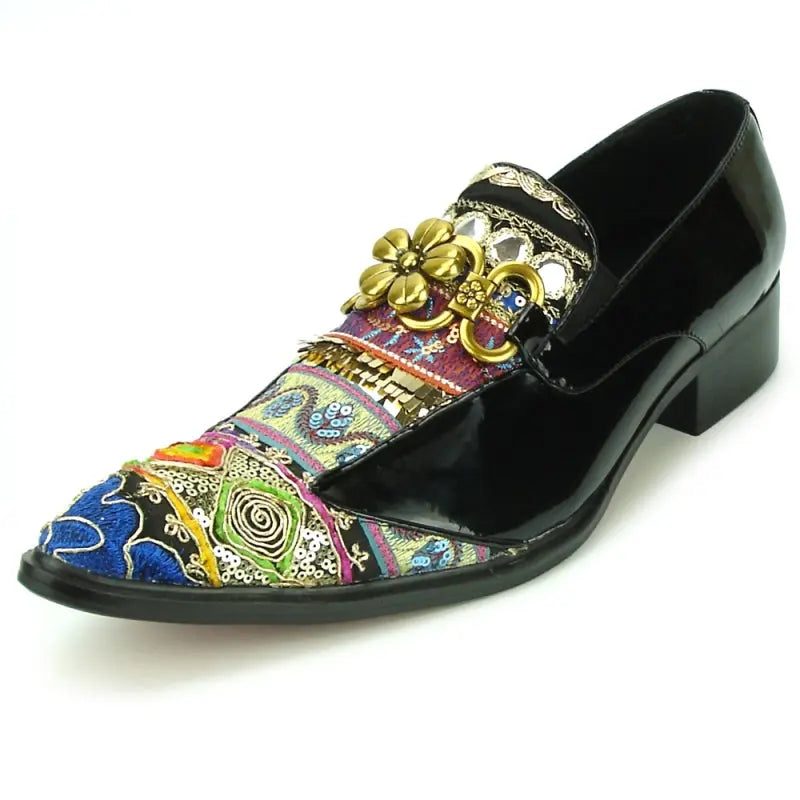 Fiesso FI-7237 Black - Multicolor Slip on Loafers