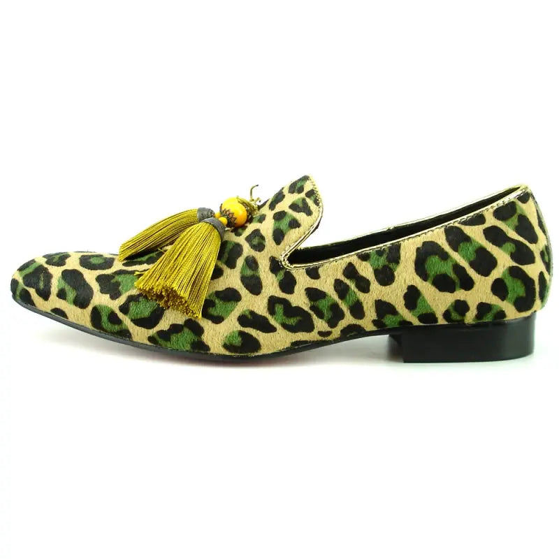 Fiesso FI-7254 Leopard Pony hair Slip on With Tassel Loafers Suit Essence