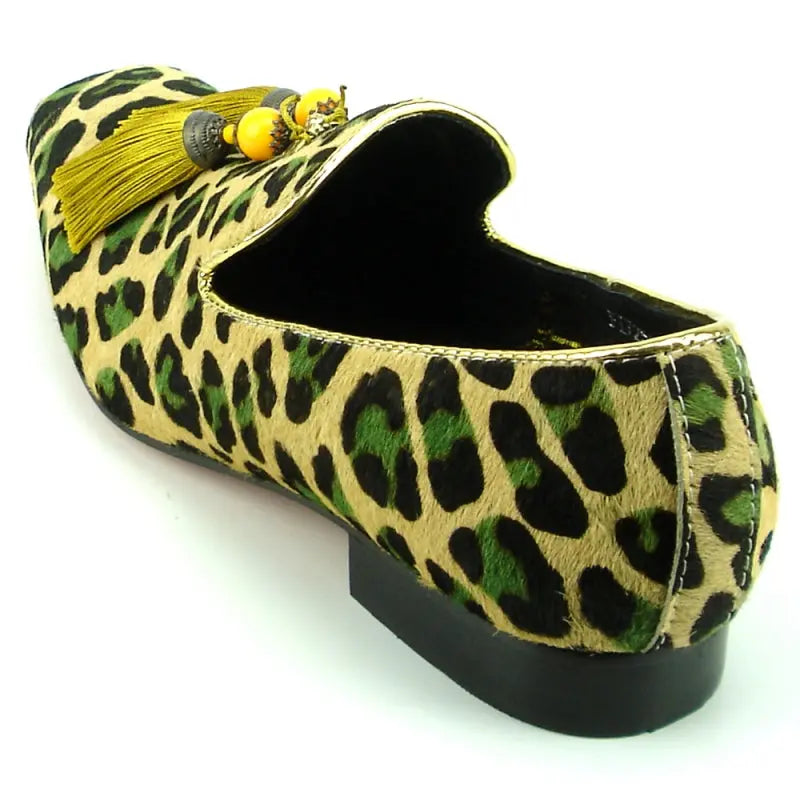 Fiesso FI-7254 Leopard Pony hair Slip on With Tassel Loafers Suit Essence