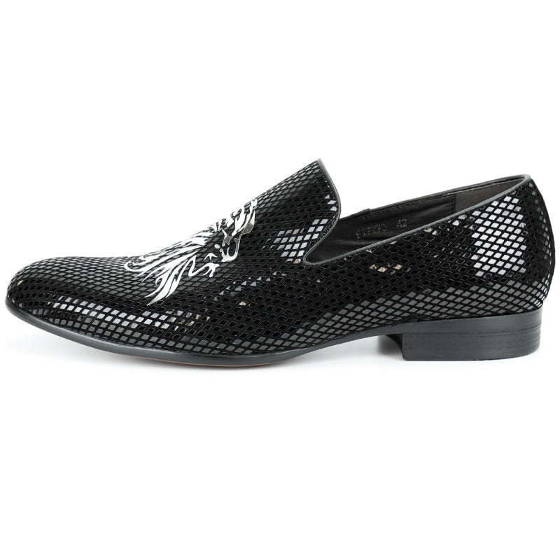 Fiesso FI-7270 Black Silver Slip on Loafers