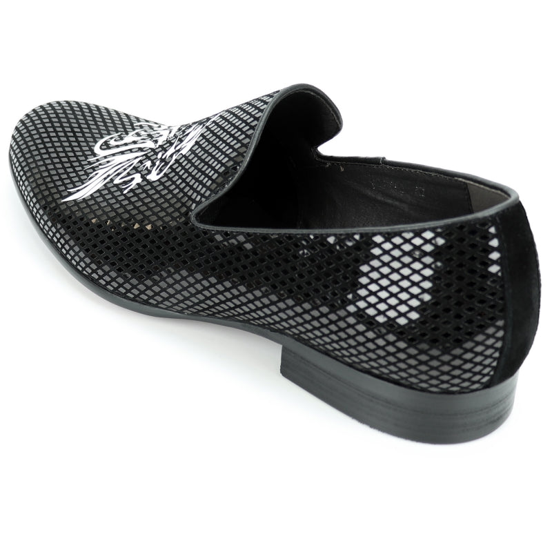 Fiesso FI-7270 Black Silver Slip on Loafers